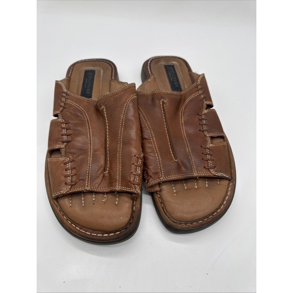 STRUCTURE sz 12 M Brown leather slide sandals for Men Soft Cushioned